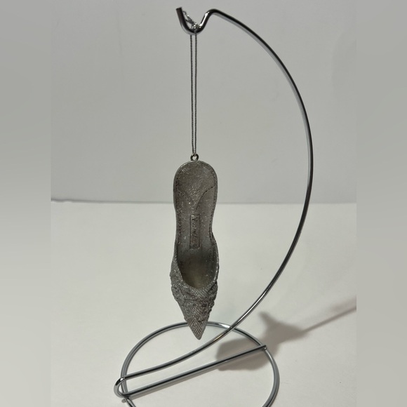 VTG Silver Bling Flower Raised High Heel Christmas Ornament - Picture 1 of 11